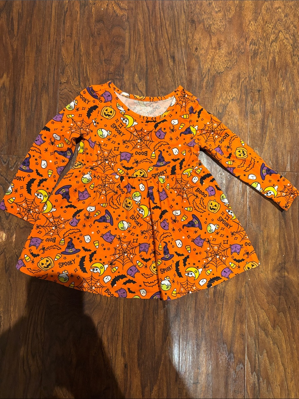 The Children’s Place Girls' Orange Halloween Spooky Print Twirl Dress